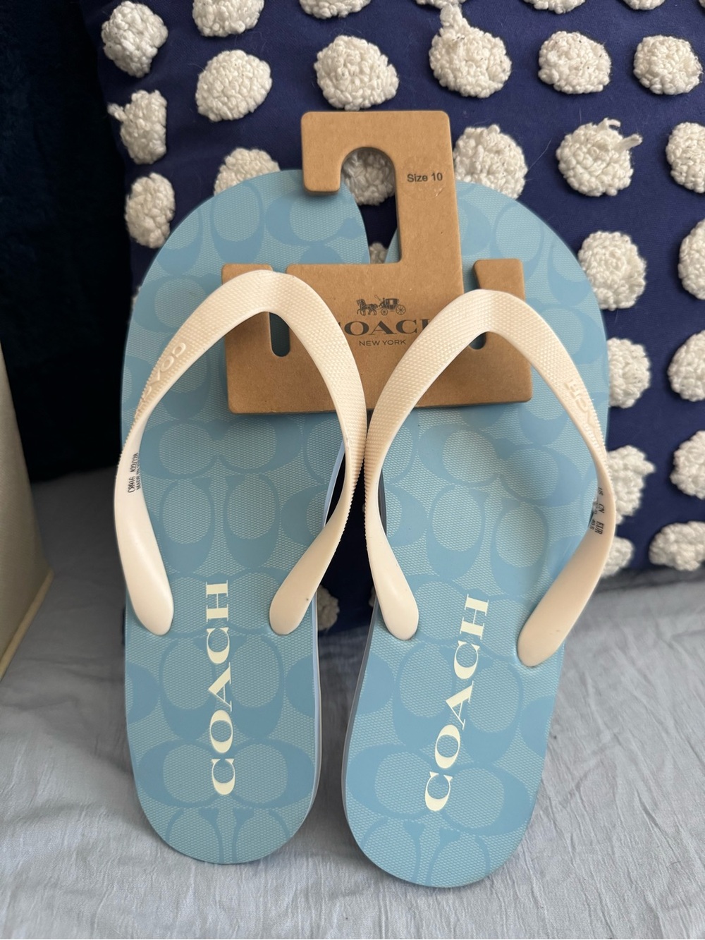 Coach Blue Flip Flop Sandals with Cream Straps - Picture 2 of 3